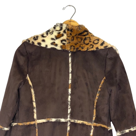 DOLCE CABO Leopard Print Brown Faux Fur Mobwife Waterfall Open Jacket S EUC - Picture 8 of 16